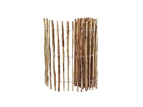 Panneau de jardin en noisetier tressé 120 cm – Barrière naturelle pour plantes grimpantes, saules ou étangs – Fil d’acier, couleur naturelle, longueur...