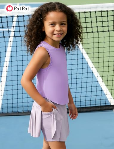 Image of PATPAT Girls Tennis Skirt Sets Moisture Wicking Tank Tops and Pleated Skirts 2 Piece Outfits Activewear Sets 5-12 Years