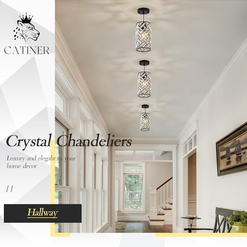 CATINER Modern Black Crystal Pendant Light Fixture - Mini Chandelier for Kitchen Island, Dining Room, Living Room, Hallway, Porch, Bedroom Lighting by CATINER - Image 9