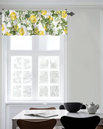 Yun Nist Valance Curtain For Windows Watercolor Plant Fruit Art,Privacy Panel Rod Pocket Window Treatment Summer Rustic Fresh Lemon Flower Leaf,Short Valances For Bathroom Kitchen Bedroom 54X18In #TOP6