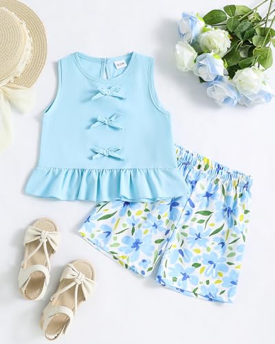 Image of Weebaby Toddler Girl Clothes Baby Summer Outfits Sleeveless Halter Top Ruffle Short Set Cute Kids Clothes Girls