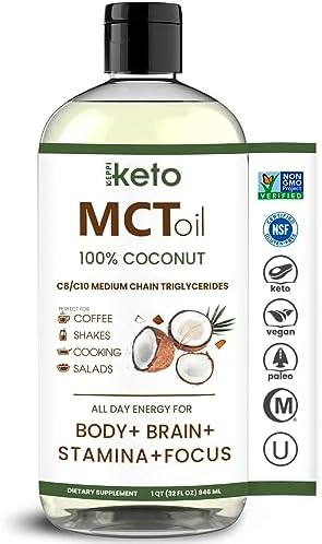 Keppi MCT Oil Keto | 32 oz Flavorless 100% Coconut Oil | 60% C8 | Non-GMO, Certified Gluten-Free, MCT Keto Oil | Mixes Easily in Coffee & Smoothies | MCT Wellness | No Palm Oil | Vegan MCT Oil