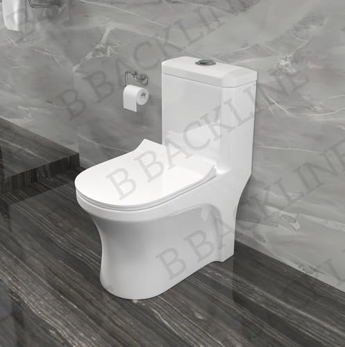 Image of B BACKLINE Coco Ceramic One Piece Western Toilet | S-Trap Floor Mounted Water Closet | European Commode with Soft Close Seat Cover | Glossy White (7-Year Color Warranty)