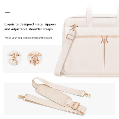 Ferkurn Laptop Bag Case for Women Men Briefcase Messenger Computer Bag with Shoulder Compatible with Macbook Pro/Air, HP Pavilion, XPS, Ideapad, ASUS, Acer, Samsung, Beige, 15 15.6 16 Inch - Image 6