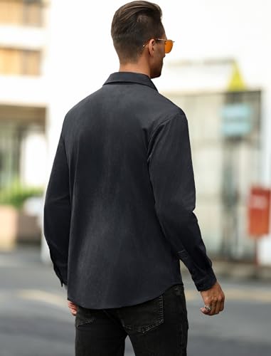 Image of ZAFUL Men's Faux Suede Button Down Shirts Jacket Lightweight Shirt Jacket Long Sleeve Work Coat Solid Color Overshirt