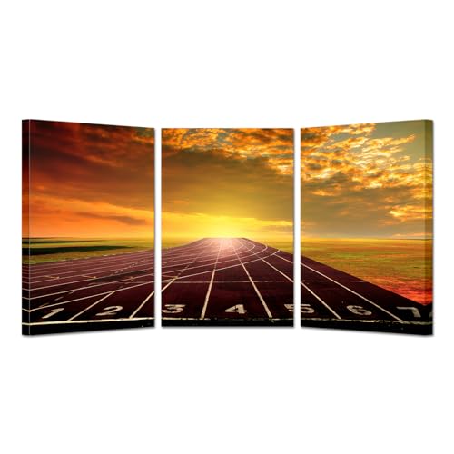 KREATIVE ARTS 3-Piece Canvas Wall Art Set Running Track Sunrise Scenery