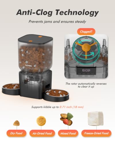 Automatic Cat Feeder for 2 Cats - 8L/34 Cups Dual Automatic Dog Feeder with Dog Food Dispenser for 2-18mm Dry Food, Timed Cat Food Dispenser, Up to 50 Portions 6 Meals Per Day, 10s Voice, Keep Fresh - Image 4