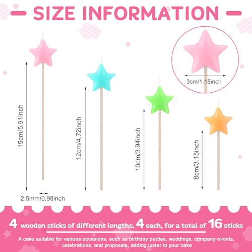 16 Pack Star Candles for Cake Birthday Star Shaped Sparkler Candles Stereo Cake Topper Decorations for Birthday Party Supplies(Colorful) - Thumbnail 2