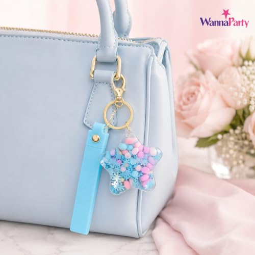 Image of Wanna Party Star Shaped Beads Keychain with Blue Wrist Strap, Cute Bag Charm Key Ring for Boys and Girls, Backpack Accessories, Birthday Return Gifts, Party Favors, School Bag Decoration - 1PC
