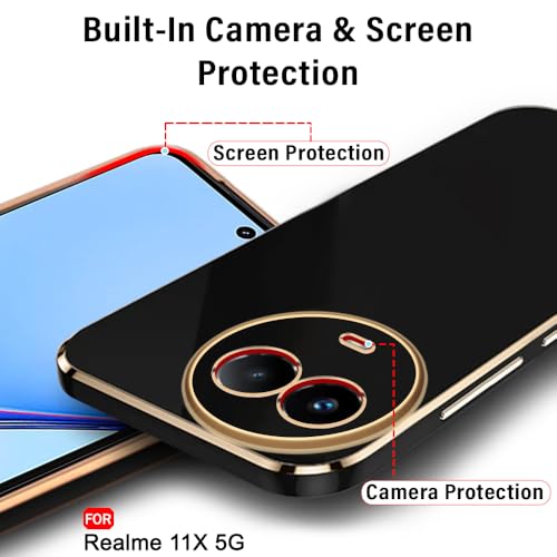 Image of TheGiftKart Luxurious Golden-Plated Back Cover Case for Realme 11 / 11X 5G / C67 5G / Narzo 60X 5G | Raised Lips for Camera & Screen Protection | Shockproof Design | Stylish Back Cover (TPU, Black)