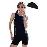 [ル モード デ トア] フィットネス水着 体型カバー めくれ防止 ノースリ セパレート レディース女性用 (ライム【キャップ付】, 11L)