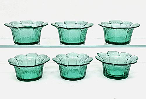 Green Glass Votive Candle Holder Tea Light Flower Shape 1.75