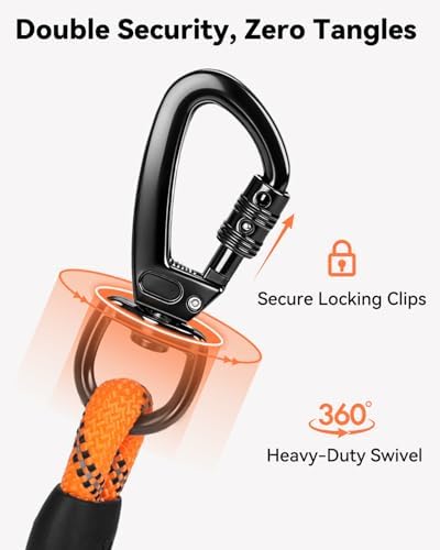 Joytale Long Dog Leash for Yard Tie Out & Recall Training, Orange, 30FT - 4