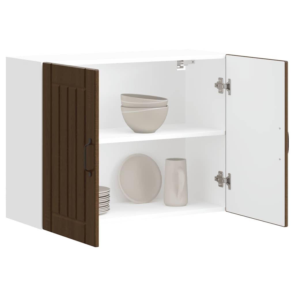 armario de pared de cocina Lucca, aspecto de roble marrón, material de madera, 80 x 31 x 60 cm, montaje en pared, mucho espacio de almacenamiento para porcelana, material duradero, fácil de
