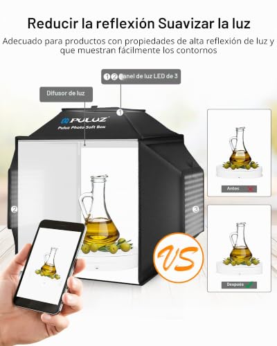 Miniatura 5 de Puluz Upgrade Light Box Softbox, 16 X 16 Tienda De Tiro Profesional Con 480 Luces Led, Caja De Luz, Fotografía Con 4 Fondos De Pvc De Colores Para Fotografía De Joyas Y Productos