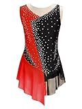 JEATHA Maillot De Danza Baile Brillantes Niñas Leotardo Patinaje Artístico Maillot Gimnasia Rítmica Traje De Rendimiento Disfraz De Bailarina Fiesta Actuación Rojo D 13-14 años