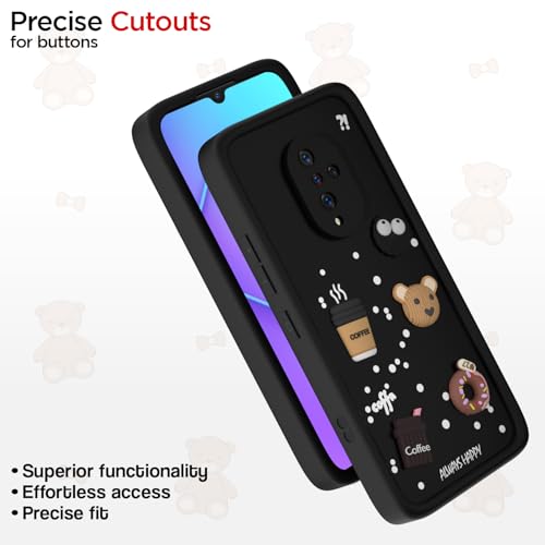 Image of Pikkme Back Cover for Vivo S1 Pro | Cute Fun Cartoon 3D Bear Silicone Full Body Protection Bumper Case (Black)