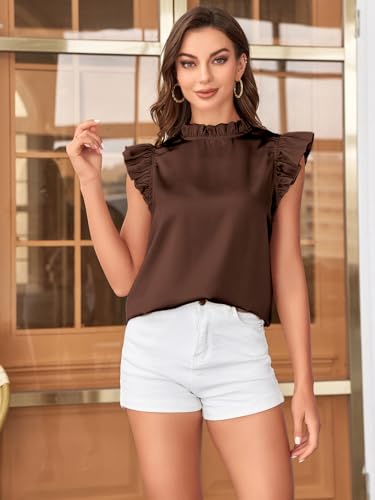 SweatyRocks Women's Elegant Mock Neck Ruffle Trim Tops Butterfly Sleeve Summer Office Blouses3