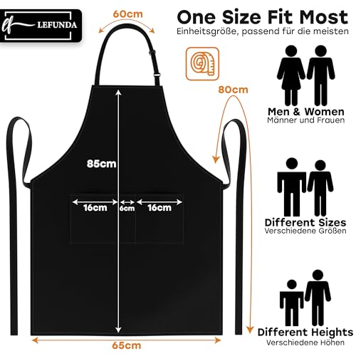Grembiule da Cucina, Grembiule impermeabile con 3 Tasche, Grembiule da Barbecue, Regolabile con Nastri Lunghi, Per Uomo e Donna, Cucina, BBQ, Ristorante, Caffè - immagine 3