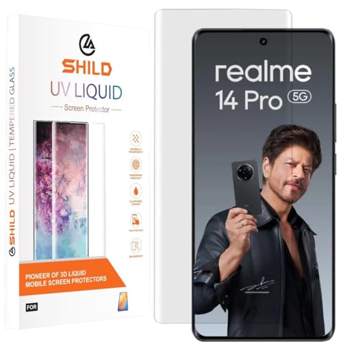 Image of SHILD Premium HD+ UV Tempered Glass Screen Protector for Realme 14 Pro 5G (6.77 Inch) - Full Adhesive, UV Curved Edge, Case Friendly, 9H Hardness, HD Clarity - Pack of 1