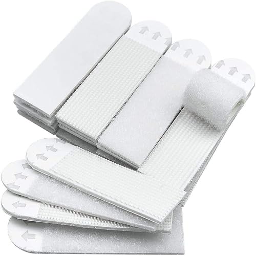 Image of 12pcs White Small Large Picture Hanging Strips, Removable Hook and Loop Tape, Picture Hanger Damage Free,Picture Hanging Hardware, Adhesive Strips e for Frame Hanging(16x46mm)