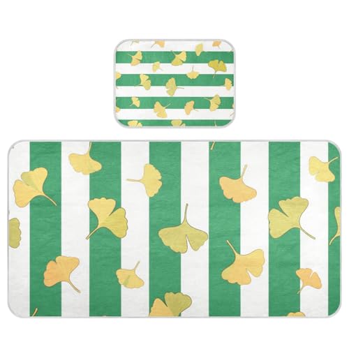 Green White Striped Ginkgo Biloba Leaf Cooling Baby Fitted Mattress 28