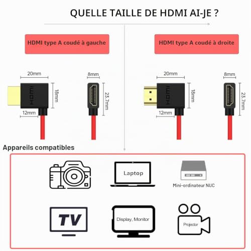 HangTon Câble HDMI 8K 4K60 angle droit gauche pour ATOMOS Ninja V Shinobi, Sony A9III A7R5 A7IV FX30, Canon C80 R1 R5 Mark II, Lumix S1RII GH5II GH6 S1, FEELWORLD Portkeys LH5H, orange tressé spiralé – vue 5