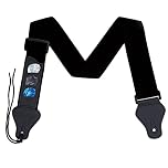 Laeeyin Guitar Strap, Braided Adjustable with Leather Ends, 3 Pick Holders, Black, Up to 145 cm, 5 cm Wide, Suitable for Electric, Acoustic, Bass & More
