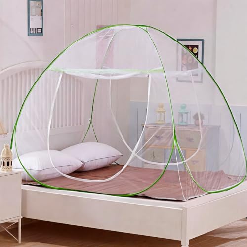 Image of Double Bed Mosquito Net /Machhardani 6.5 x 6.5 Feet with Foldable Steel Frame | Polyester Adults Mosquito Net for Family Sleeping | High Durability, Foldable, Tent Shape Mosquito Net