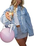 Justalwart Jean Jacket Women Oversized Denim Jacket Distressed Look (US 8-10)