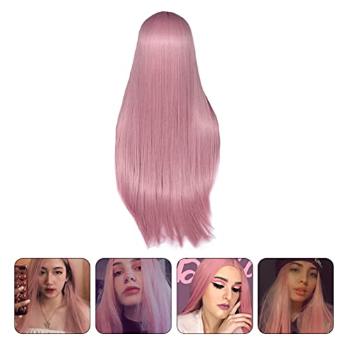 Beaupretty Rosa Perucas Longas Retas Perucas Headband Do Perucas Pastel para As Mulheres Partido Cos