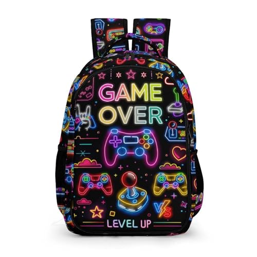 GNEW Backpack for Boys Gamer Backpack, Colorful Neon Game Backpack for Boys, Video Game Backpack, Boys Gaming Backpack, Water Resistant Daypack Travel Backpack for Kids & Teens, 16.5 Inch