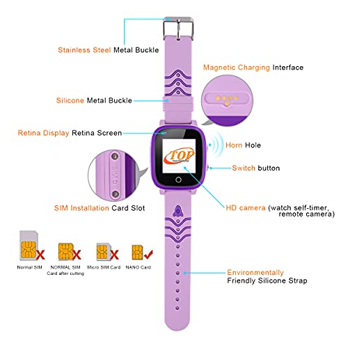 MIFXIN 4G Kids Smart Watch Phone Boys Girls Waterproof Children Smartwatch with GPS Tracker WiFi Bluetooth Camera Alarm Clock SOS Sport Wrist Watch for 3-12 Years Old Kids Students Gift (Purple)