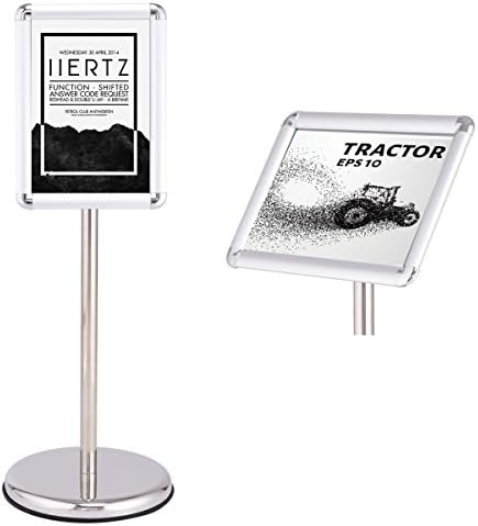 COSTWAY Poster Stand with Snap-Open Frame, Stable Round Base, Vertical & Horizontal, Angle & Height Adjustable Telescoping, 360°Rotatable Floor Sign Holder with Safety Corner, Silver (A4)