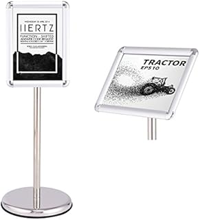 COSTWAY Poster Stand with Snap-Open Frame, Stable Round Base, Vertical & Horizontal, Angle & Height Adjustable Telescoping, 360°Rotatable Floor Sign Holder with Safety Corner, Silver (A4)