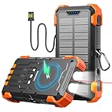 モバイルバッテリー ソーラー 大容量【53600mAh 22.5W/PD18W急速充電】 ソーラー充電器 4本ケーブル内蔵 ワイヤレス充電 6台同時充電 IP67防水 耐衝撃 ソーラーパネル 高輝度LEDライト付き ソーラーチャージャー コンパス搭載 赤外線/SOSモード/温度計 太陽光 充電器 地震/災害/旅行/アウトドア/防災グッズなどに緊急対応