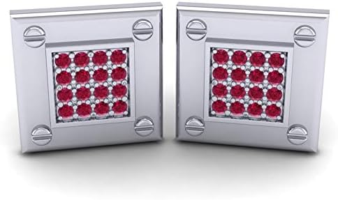 Azeera ATKA Cufflinks 14k White Gold with Ruby Gems