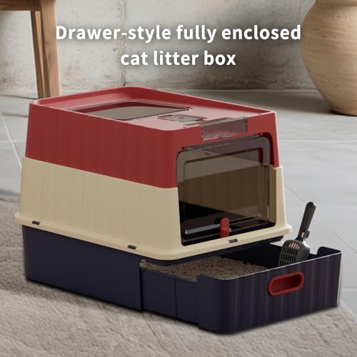 Arenero para gato con tapa abatible y bandeja extraíble rojo miniatura 2