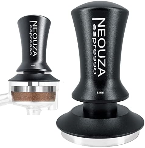 NEOUZA Espresso Tamper Spring Loaded for Coffee Machine Accessories Tool,Anti-Stick Self-Leveling,Refined Handle,Stainless Steel Flat Base (58mm Matte Black)