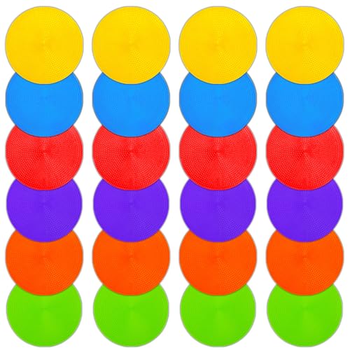 Vhxorrz Poly Spot Markers 4.72 inch 24 Pcs Non Slip Floor Dots 6 Colors TPE