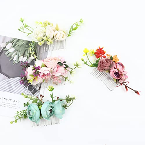 4 Pack Rose Flower Silver Metal Wire Hair Combs Slides For Women Accessories Wedding Bridal Hair Comb Decorative Floral French Twist Hair Comb Flower Hair Clips Bun Chignon Barrettes Party Headpieces #TOP5
