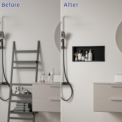 304 Stainless Steel Recessed Shelf,Over Mount Installation for Bathroom & Shower Wall,Waterproof (Black, 24 X 12 X 4 Inches) - Image 5