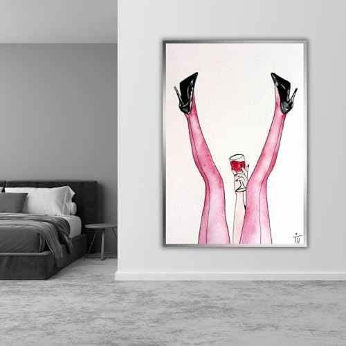 Tableau abstrait jambes et vin 50x75 cm pour déco chambre glamour