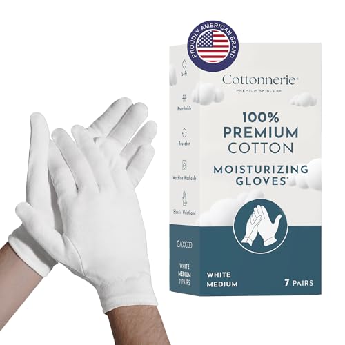 Gaxcoo Cottonnerie Cotton Gloves for Dry Hands Sleeping, Moisturizing Gloves Overnight, Hand Moisturizer Gloves, Moisture Gloves for Dry Hands Overnight, Sleeping Gloves, Eczema Gloves, Medium 7 Pair