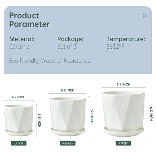 Octagon Ceramic Plant Pots - Indoor White Flower Planter Set With Drainage Holes, 6.7/5.5/4.7 Inch, Modern Decorative Planter Outdoor For Succulents Snakes And Herb #TOP6
