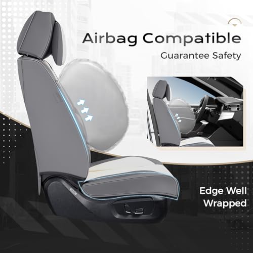 Image of Coverado Seat Covers, Car Seat Covers Front Seats, Car Seat Cover, Car Seat Protector Waterproof, Seat Cushion Nappa Leather with Head Pillow, Carseat Cover Universal Fit for Most Cars (Gray&White)