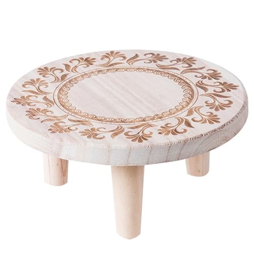 Riser de madera, taburetes de plantas, 8.7x3.9 Riser de plantas redondas, soporte de plantas de madera de patrón de flores, taburete decorativo de madera pequeña para la oficina jardín de patio M, el