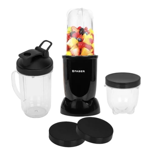 Image of Faber 550W Sportz Blender FSB 3-in-1 Nutrifit Nero|Mixer Grinder Blender|100% Copper Motor|Detachable SS Blade|3 PC Jar 500ML+300ML+500ML Mug|Wet, Dry Grinding|2 Year Warranty by Faber