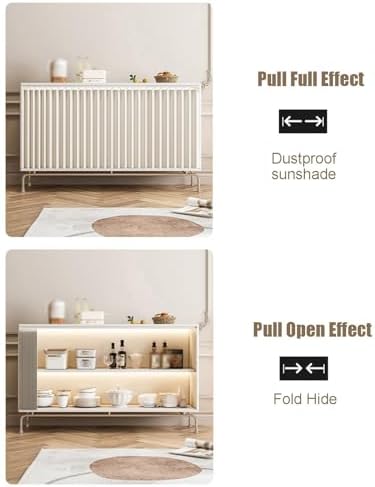 Short Cupboard Curtains - Dust-Proof Cafe Curtain with Self-Adhesive Sliding Rail, Folding Valance for Kitchen, Closet, Laundry Room, Under Sink (Beige, W 70cm x H 70cm)