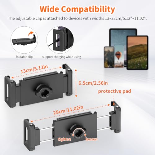 TONEOF 182cm/72" Tablet Floor Tripod Stand, Phone Tripod Stand with 360° Rotatable Ball Head &Travel Bag, Stable Foldable Laptop Mount for Travel/Watching/Vlogging, for iPad/Tablet/Kindle/Phone-Black